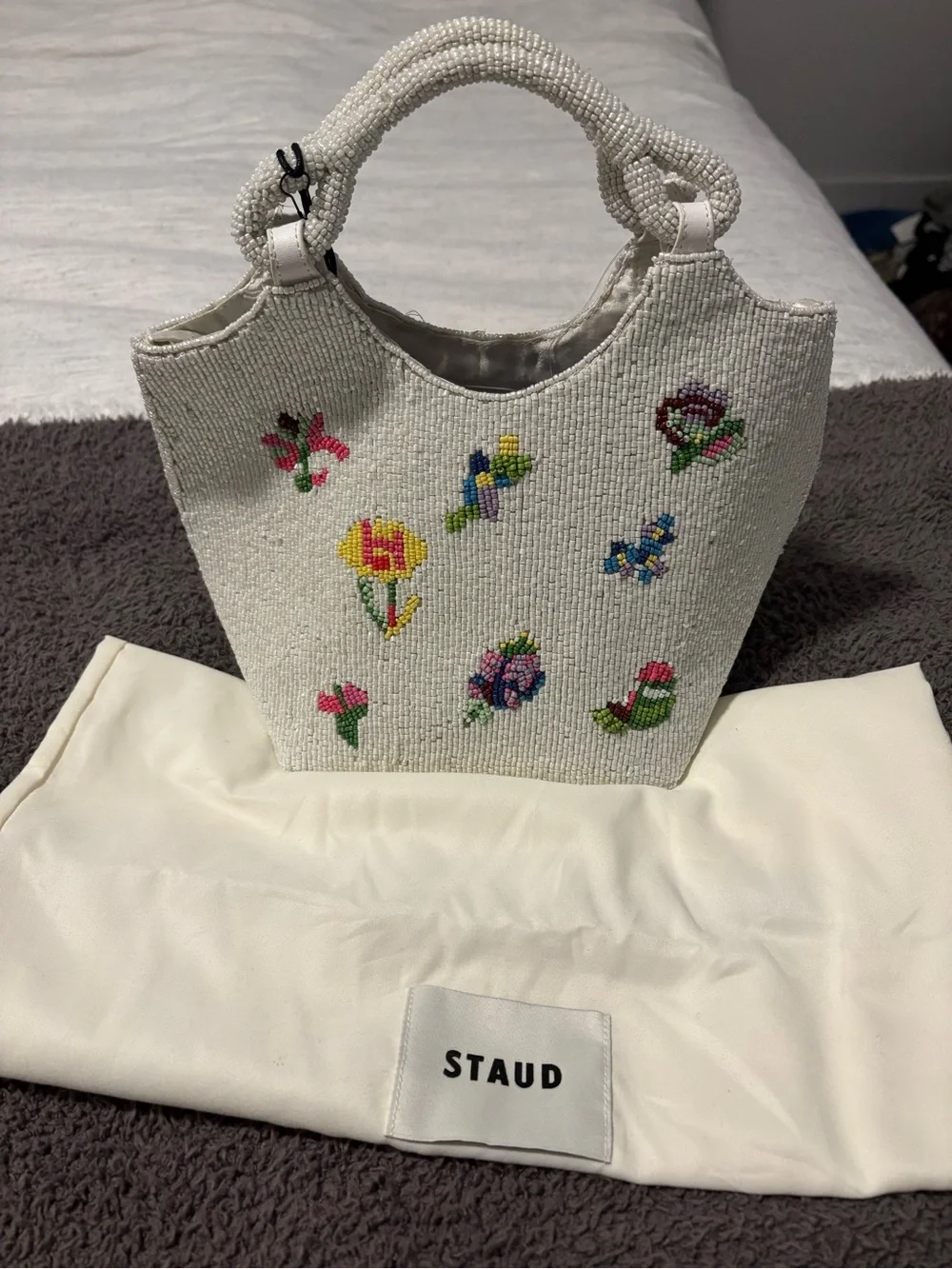 NWT Staud Beaded Cote Bag White Floral - Picture 2 of 5